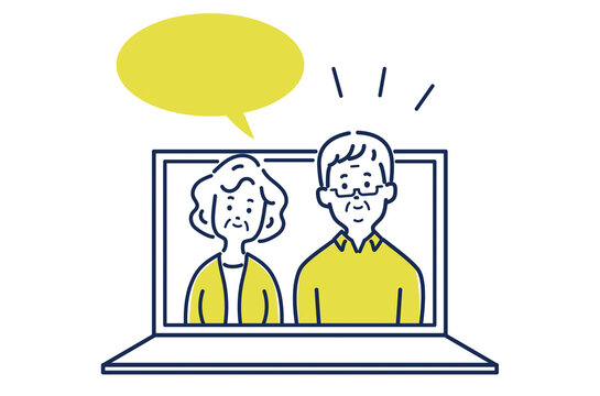 recommend clip art: オンラインで会話するシニア夫婦のイラスト素材