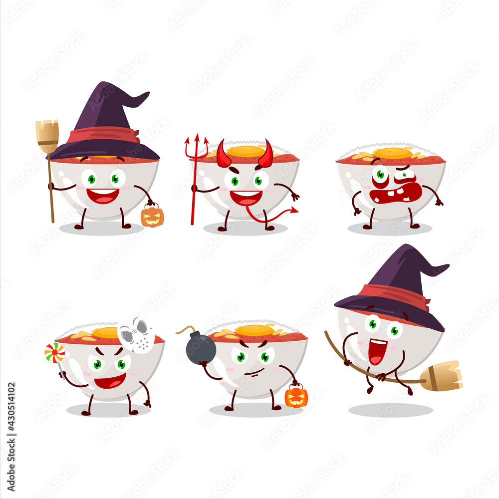 Poster halloween expression emoticons with cartoon character of gyudon