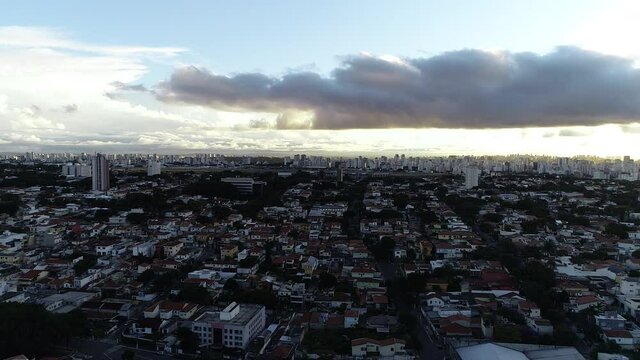 Aerial drone video of the city of S&atilde;o Paulo. Congonhas airport in the background