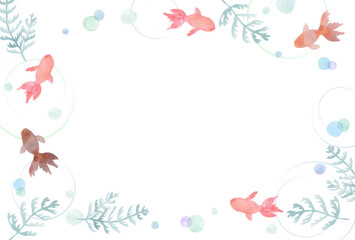 Obraz na płótnie Canvas 水彩　金魚と水草　フレーム
