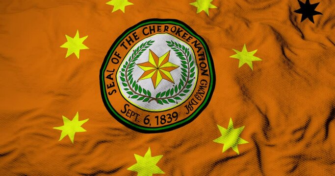 Full frame 3d animation of Cherokee Nation flag waving.