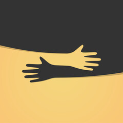 Hugging hands. Arm embrace, relationship hugged hands