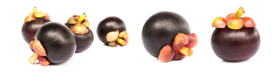 Set of Fresh mangosteen fruit on white background