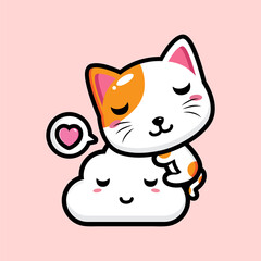 cartoon cute lucky cat vector design hugging a cloud