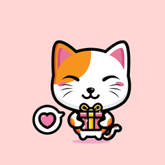 cartoon cute lucky cat vector design is carrying a gift box