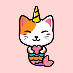 cartoon cute lucky cat vector design to be a mermaid