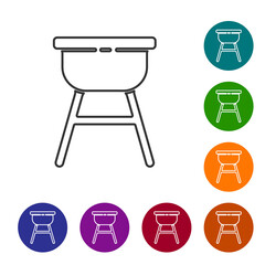 Black line Barbecue grill icon isolated on white background. BBQ grill party. Set icons in color circle buttons. Vector Illustration