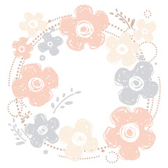 北欧風な花柄の背景　ピンク　円　フラワー　ポピー
