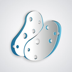 Paper cut Potato icon isolated on grey background. Paper art style. Vector