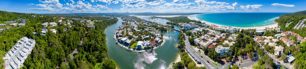 Stunning aerial panoramic view of Noosa in Queensland Australia - obrazy, fototapety, plakaty