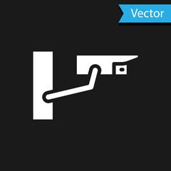 White Security camera icon isolated on black background. Vector