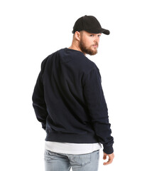 Portrait of handsome young man on white background