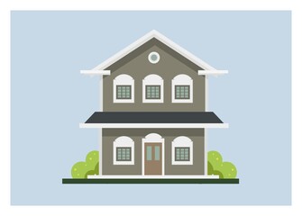 Two story old house building. Simple flat illustration.