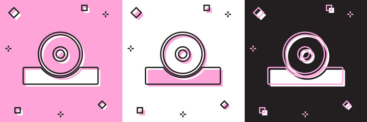 Set Otolaryngological head reflector icon isolated on pink and white, black background. Equipment for inspection the patients ear, throat and nose. Vector