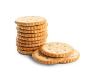 Tasty crackers on white background