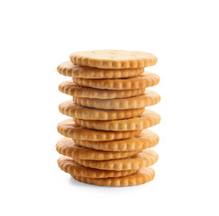 Tasty crackers on white background