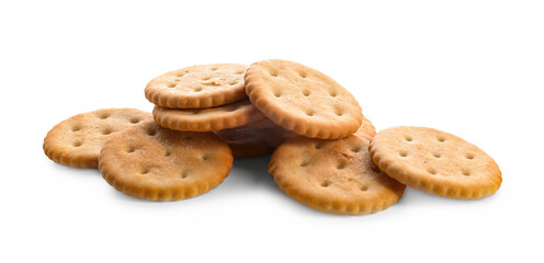 Tasty crackers on white background