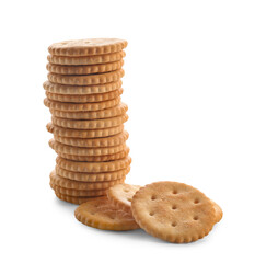 Tasty crackers on white background