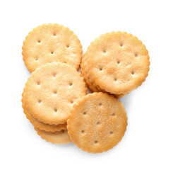 Tasty crackers on white background