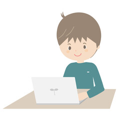 ノートパソコンを使う若い男性