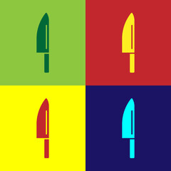 Pop art Knife icon isolated on color background. Cutlery symbol. Vector