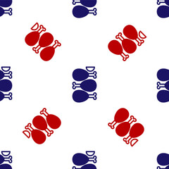 Blue and red Indian traditional food Tandoori chicken icon isolated seamless pattern on white background. Vector