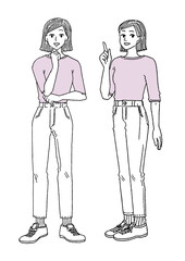 Casual woman in different poses. Vector illustration
立っているおしゃれな女性 全身