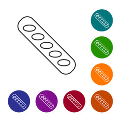 Black line French baguette bread icon isolated on white background. Set icons in color circle buttons. Vector