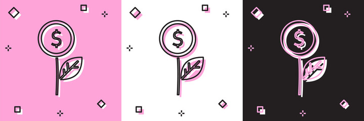Set Dollar plant icon isolated on pink and white, black background. Business investment growth concept. Money savings and investment. Vector