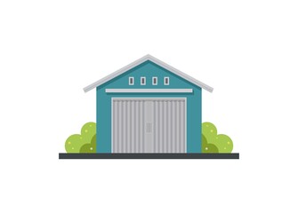 Closed shop building with folding door. Simple illustration