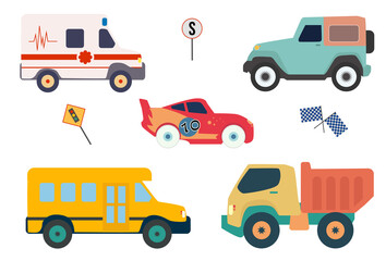 Cute collection colorful cars isolated on a white background.