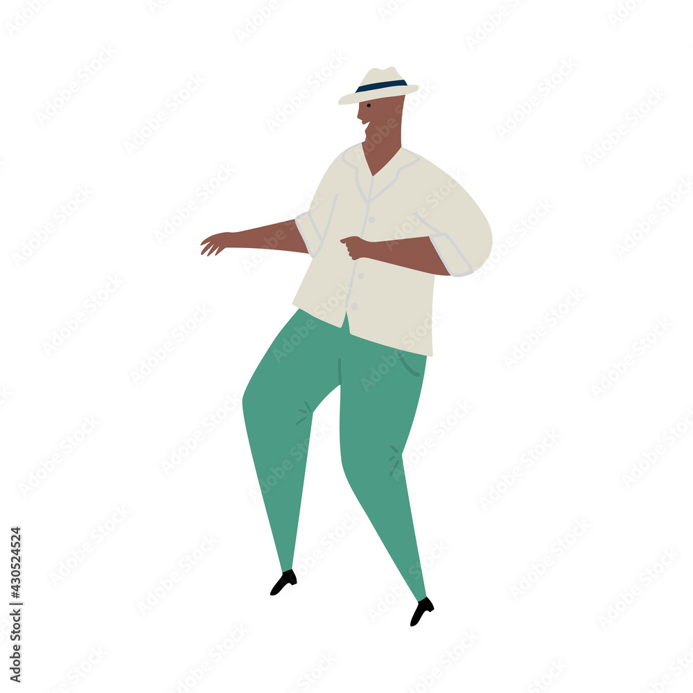 Wall mural Vector hand drawn cartoon illustration of latino, carribean. african man dancing mambo.