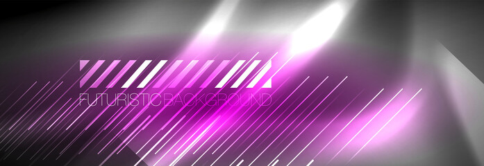 Neon glowing lines, magic energy and light motion background. Vector wallpaper template