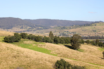 Views of the country town of Killarney in Queensland Australia.  With rolling hills and green paddocks