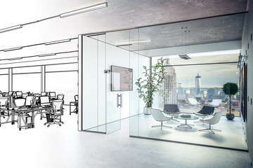 Open Plan Office with Meeting Area (draft) - 3D Visualization