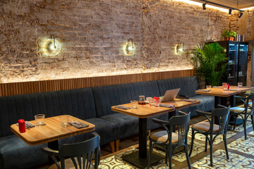 Interior of a modern cozy french restaurant
