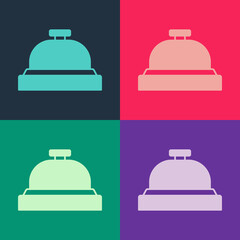 Pop art Hotel service bell icon isolated on color background. Reception bell. Vector