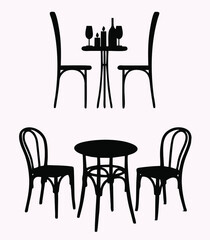 Vector illustration of Chairs, Wine Bottles and Glasses
