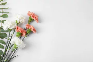 Fototapeten Fresh carnation flowers on white background © Pixel-Shot