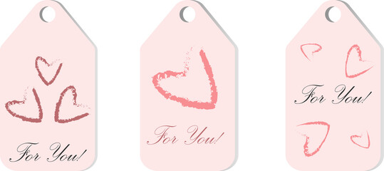 Set of cards "for you" with hearts in gentle colors