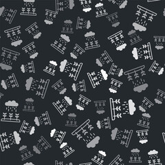 Grey Plant sprouts grow in the rain icon isolated seamless pattern on black background. Seedling concept. Vector