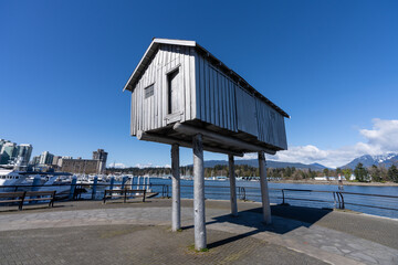 LightShed, a sculpture by Liz Magor in Harbour Green Park. Vancouver, BC, Canada.