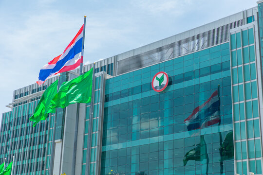 Kasikornbank also known as Kasikorn Bank or KBank Largest banking and financial group in Thailand as Thai Farmers Bank HQ office building in Muangthong Thani. 7 September 2018, Bangkok Thailand.