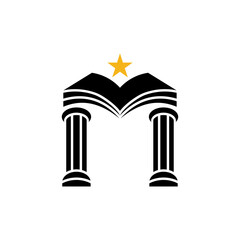 Pillar and book flat logo template ready for use, suitable for law symbol, justice icon, building construction, old architecture, university and others