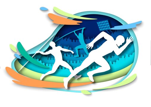 Athletics sport events. Athlete silhouettes, vector illustration in paper art style. Sprints. Pole vault. Javelin throw.