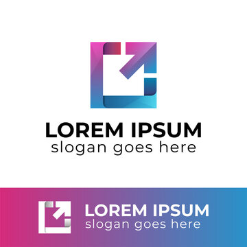 Business start up logos of code symbol for logistics, travel agency, delivery logo, with arrow upper icon design