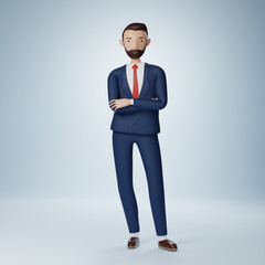 Businessman cartoon character standing with hands crossed