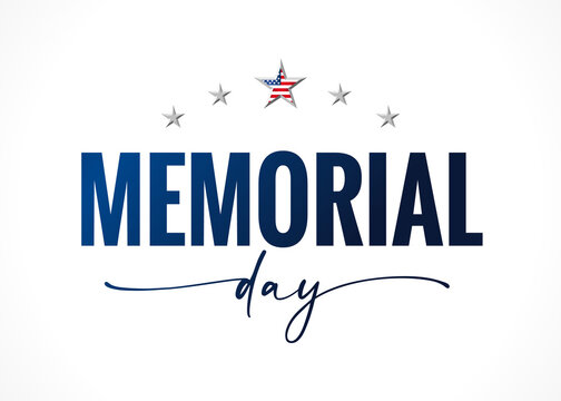 Memorial Day quote lettering banner with stars. Celebration design for american holiday - Remember and honor, with USA flag in star and text on white background. Vector illustration