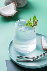 Tropical hard seltzer cocktail with coconut water and ice