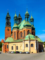 Fototapeta na wymiar Exterior of Archcathedral Basilica of St. Peter and St. Paul on historic Ostrow Tumski island at Cybina river in Poznan, Poland